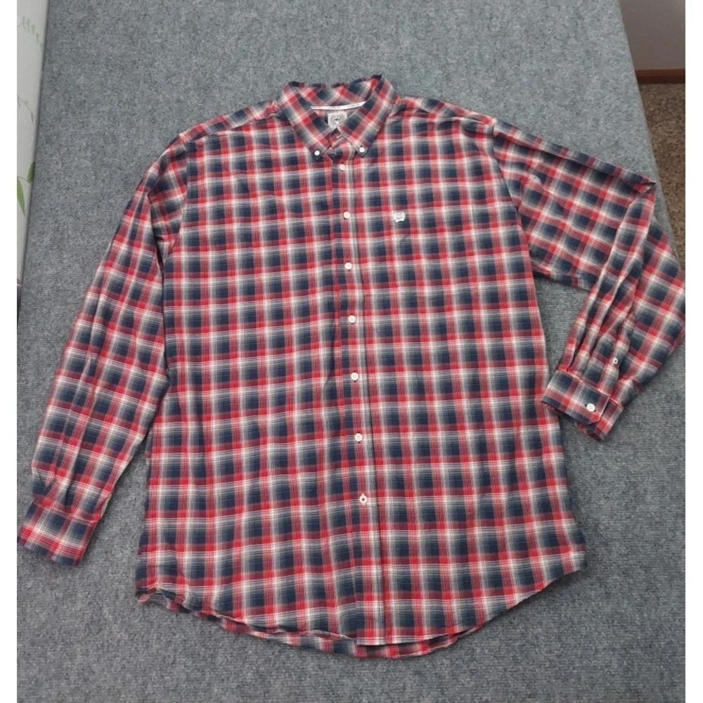 CINCH Western Shirt Mens XL Red Blue Plaid‎ Button Up Long Sleeve Cowboy Cotton